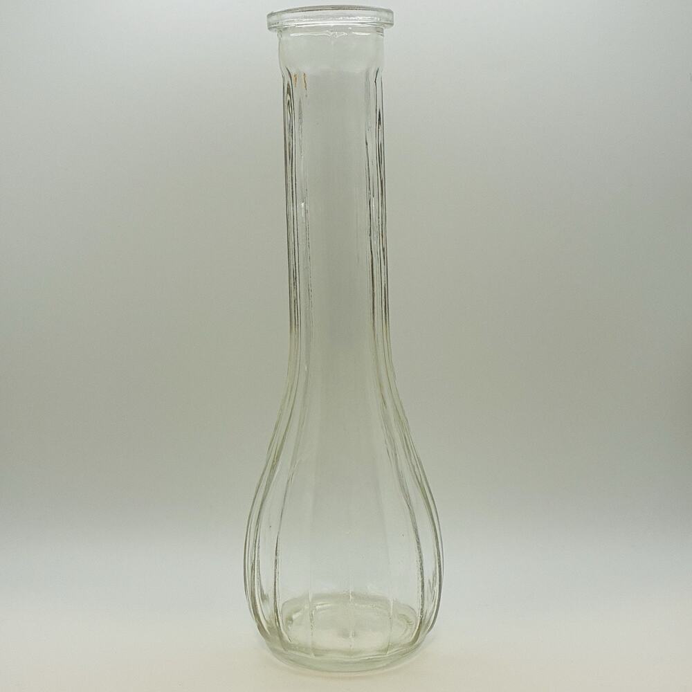 Vintage Clear Ribbed Glass Bud Vase 8.5" Tall Elegant Floral Display Decor